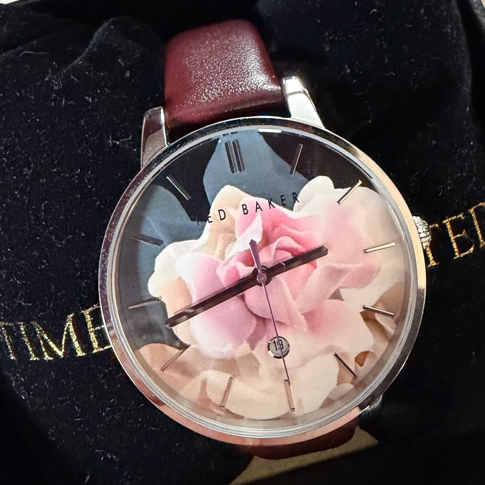 Ted Baker Women's Watch with Pink Floral Dial and Silver Accents
